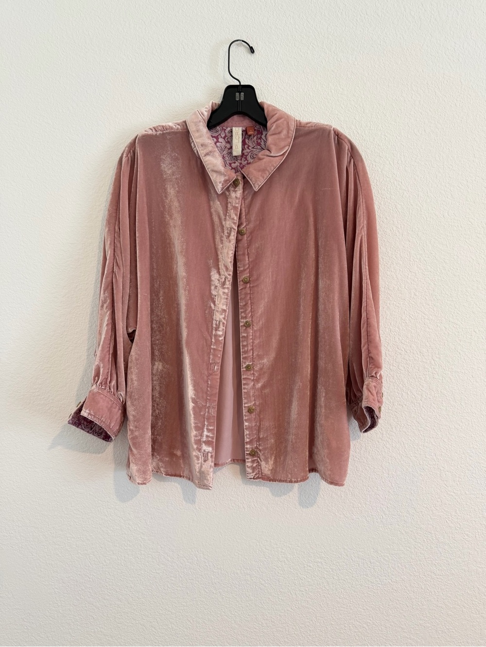 Pilcro Velvet Button-Down Shirt - Dusty Rose Large